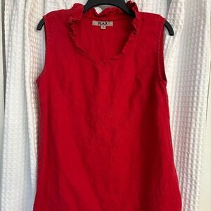 Red Flax Sleeveless Tunic Ruffle Neck Linen Top Size Small
